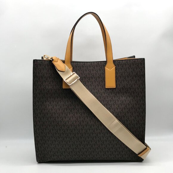 Michael Kors Brown And Marigold Canvas Large Kenly Tote Bag - Picture 2 of 11